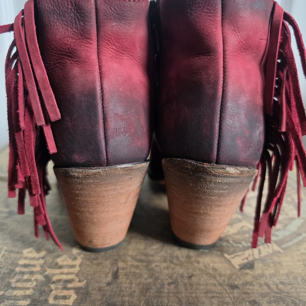 LIBERTY Black Red Fringe Open-Toe Ankle Booties - Picture 7 of 9